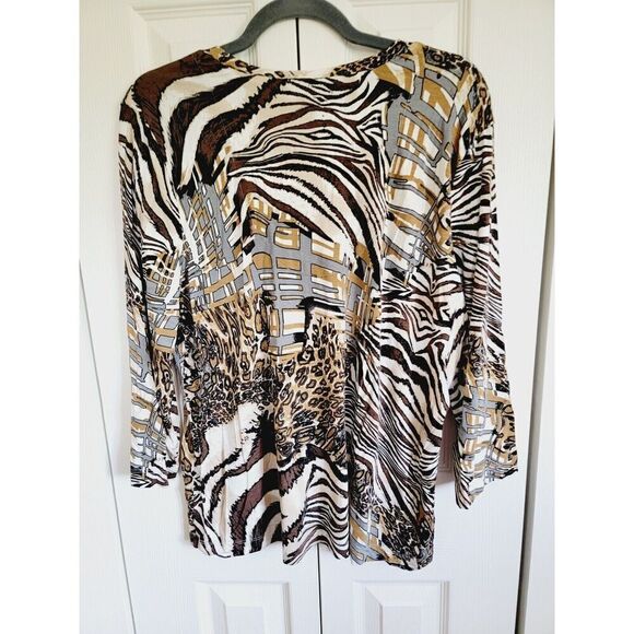 Chico's 3 Animal Prints‎ T-Shirt 3/4 Sleeve Stretch Top XL V-Neck - Picture 2 of 6